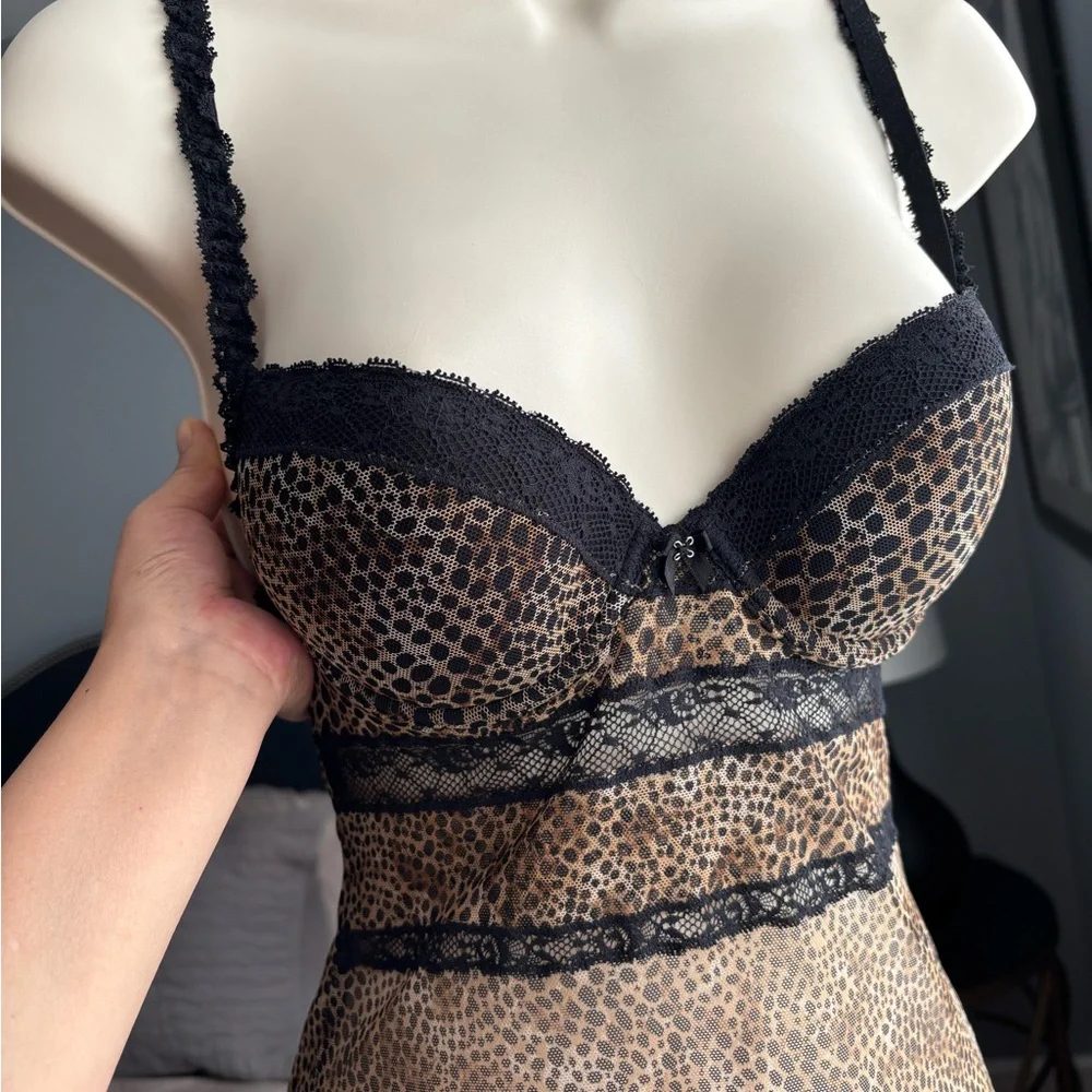 La Perla Animal Print Mesh Chemise with Black Lace - Picture 2 of 8